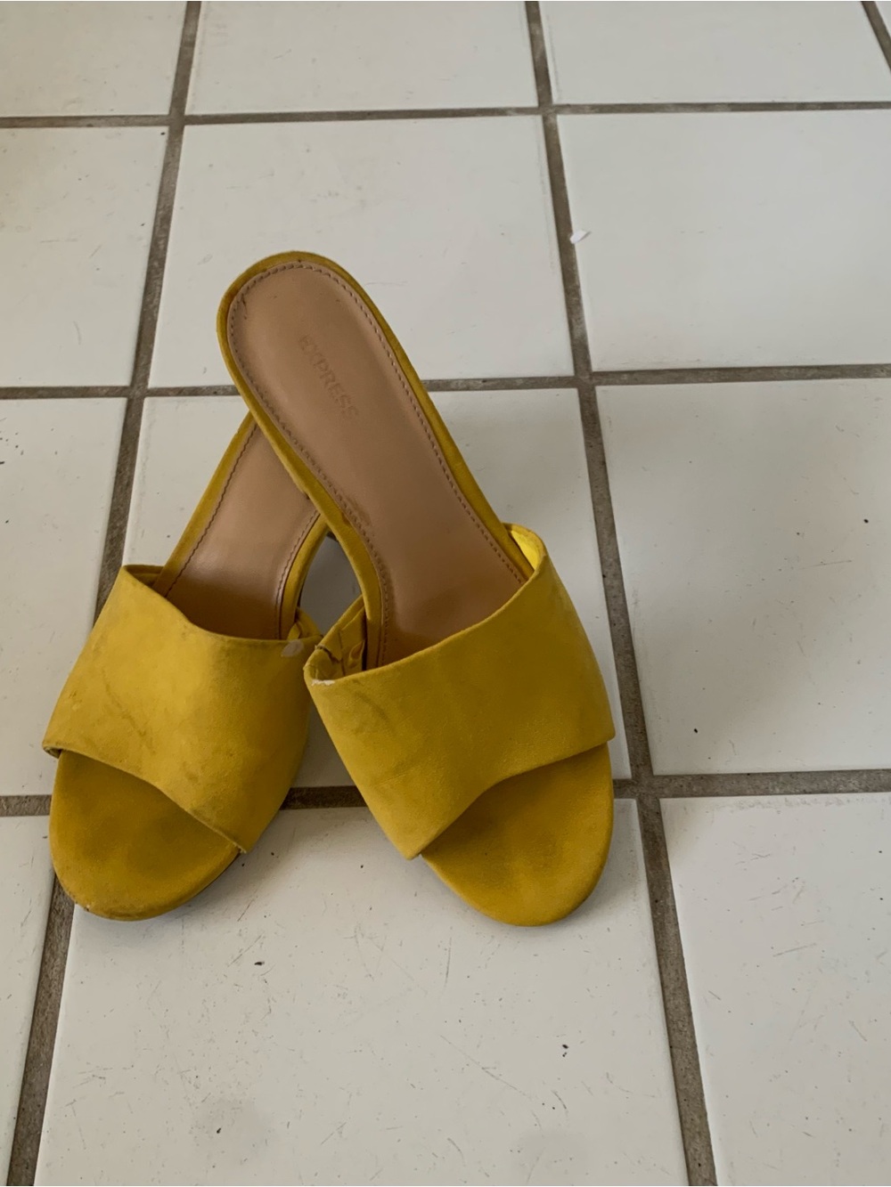 Express Yellow Suede Slide Mules